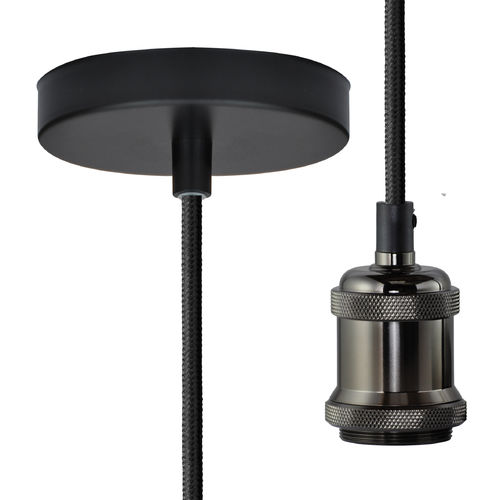 Lampenfassung E27 ChicagoPendelLeuchte Schwarze Fassung Schwarzes Kabel 200cm