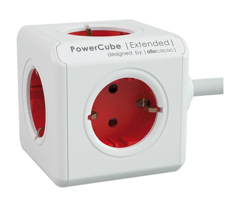 Power Cube 5-fach Steckdosenwürfel Schukostecker-System weiß-rot Montagehalterung
